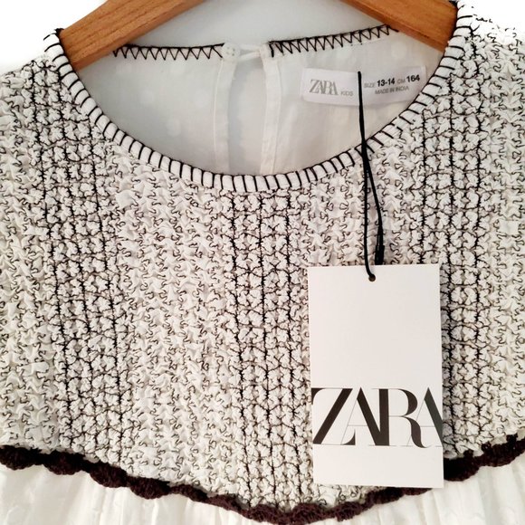 NWT Zara Kids White and Brown Top Size 13-14 - Picture 2 of 12